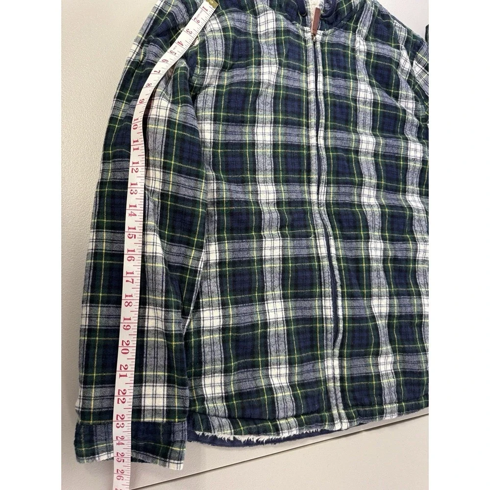 L.L. Bean Scotch Plaid Flannel Hoodie Womens Large Sherpa Fleece Lined Zip Shirt - Picture 11 of 11